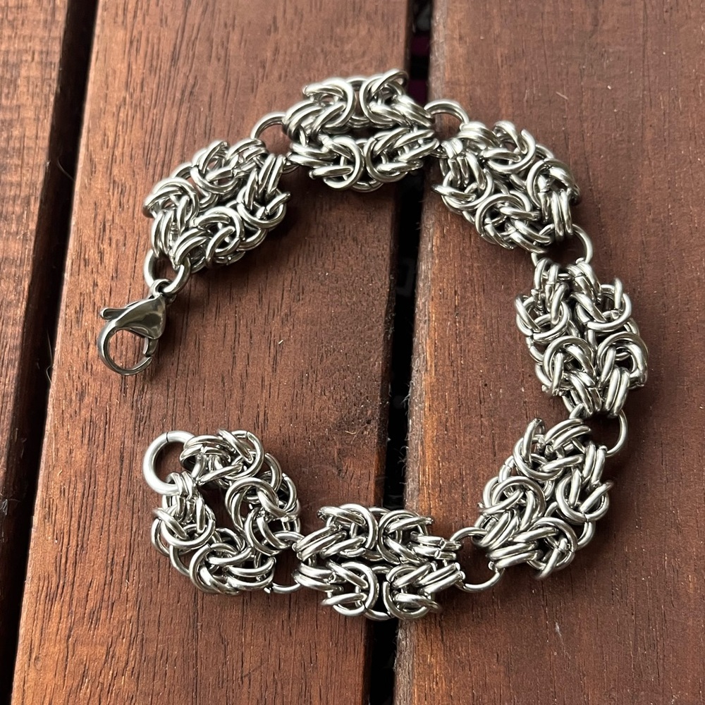 Maille chain stainless steel double bizantine link bracelet . Handmade - Picture 6 of 16